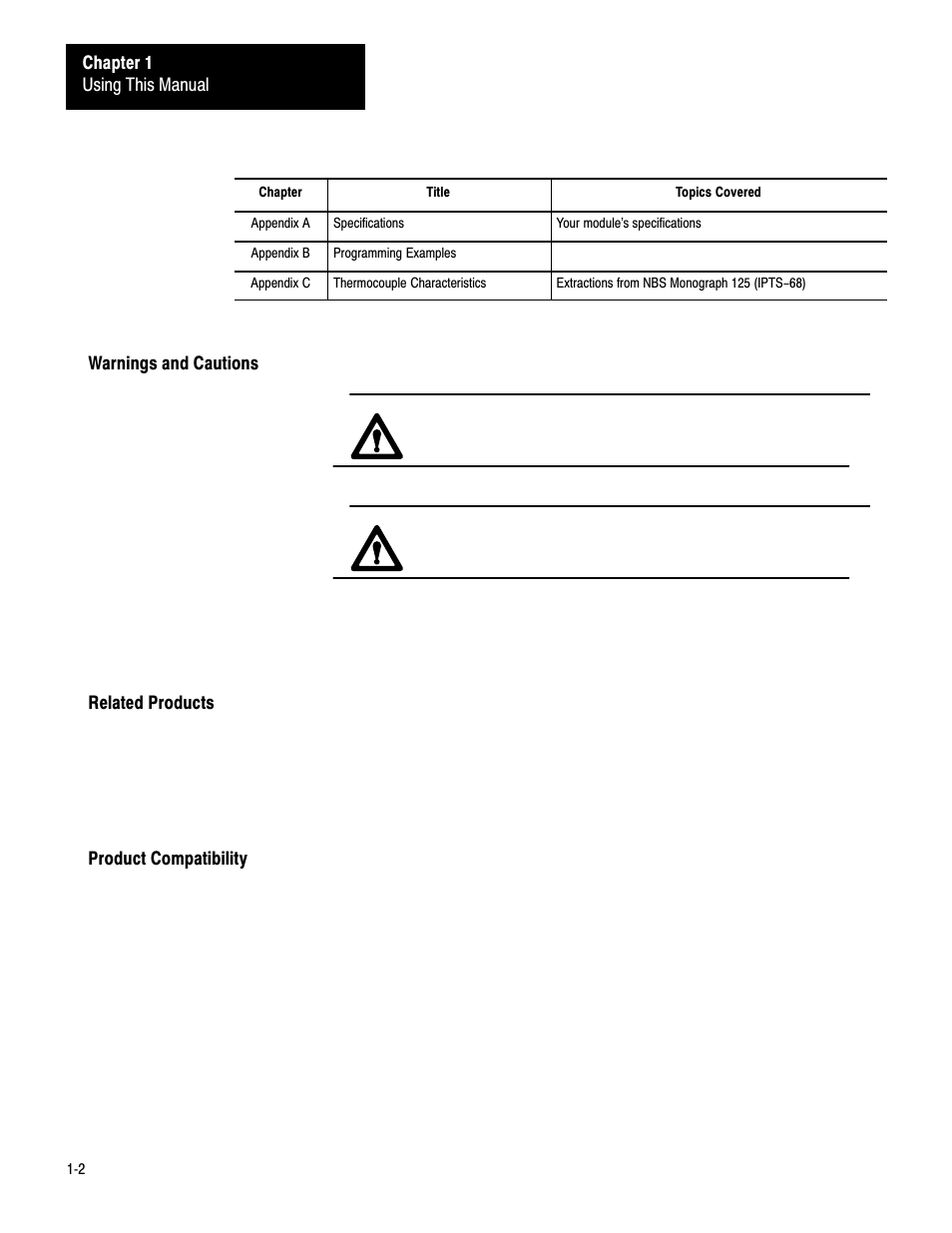 Warnings and cautions, Related products, Product compatibility | Rockwell Automation 1771-IXHR , D17716.5.80 HIGH RESOL.THERMOCOUPLE User Manual | Page 7 / 60