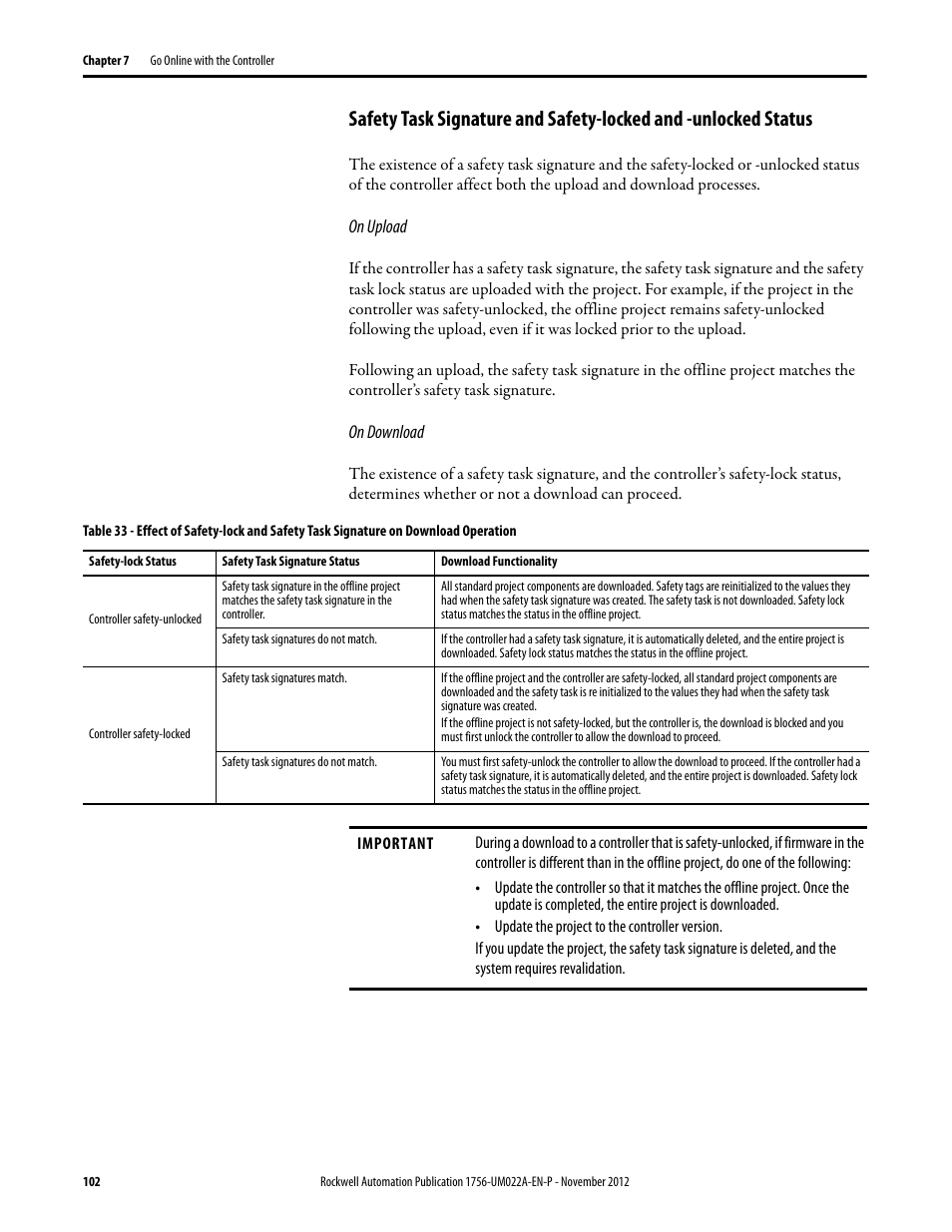 Rockwell Automation 1756-L7x GuardLogix 5570 Controllers User Manual | Page 102 / 144