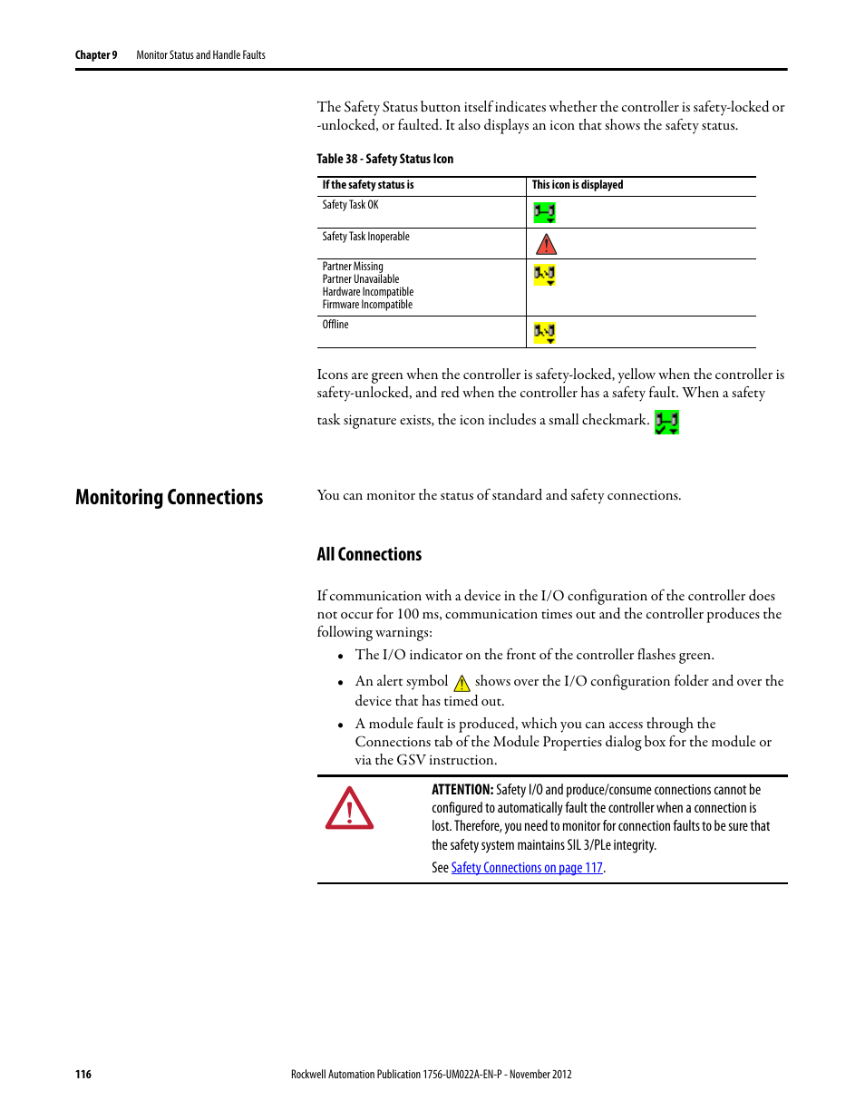 Monitoring connections, All connections, Or on the s | Rockwell Automation 1756-L7x GuardLogix 5570 Controllers User Manual | Page 116 / 144