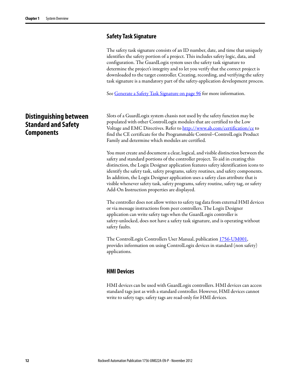 Safety task signature, Hmi devices | Rockwell Automation 1756-L7x GuardLogix 5570 Controllers User Manual | Page 12 / 144