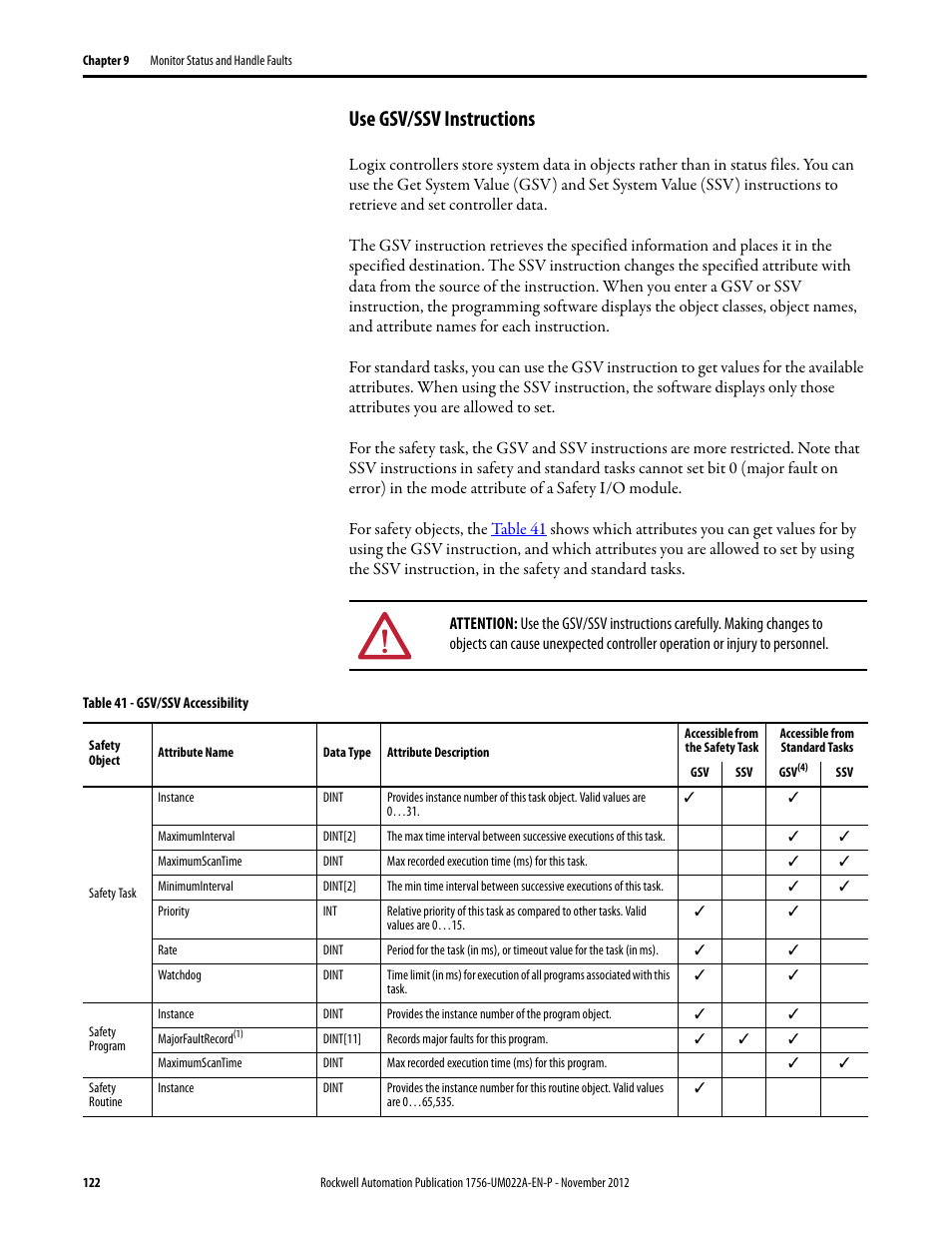Use gsv/ssv instructions | Rockwell Automation 1756-L7x GuardLogix 5570 Controllers User Manual | Page 122 / 144