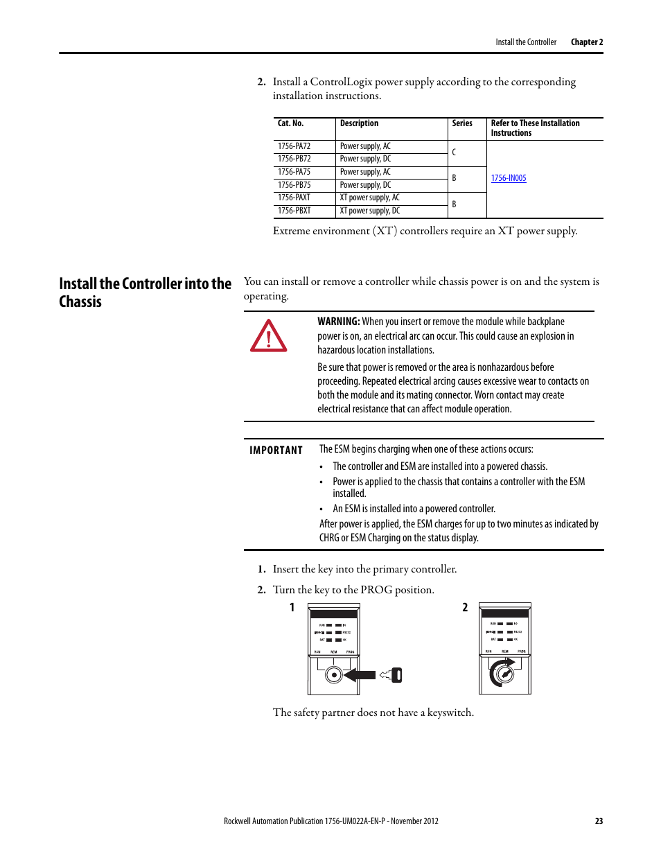 Install the controller into the chassis | Rockwell Automation 1756-L7x GuardLogix 5570 Controllers User Manual | Page 23 / 144