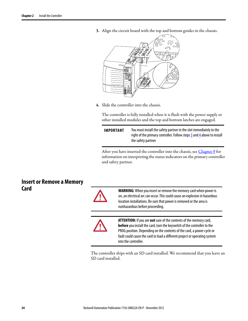 Insert or remove a memory card | Rockwell Automation 1756-L7x GuardLogix 5570 Controllers User Manual | Page 24 / 144