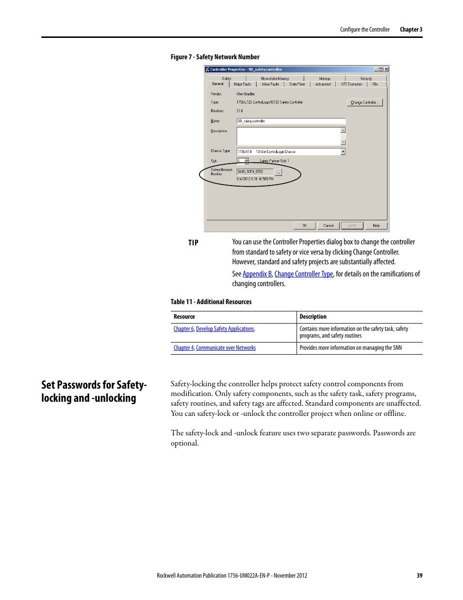 Set passwords for safety- locking and -unlocking, Set passwords for safety-locking and -unlocking | Rockwell Automation 1756-L7x GuardLogix 5570 Controllers User Manual | Page 39 / 144