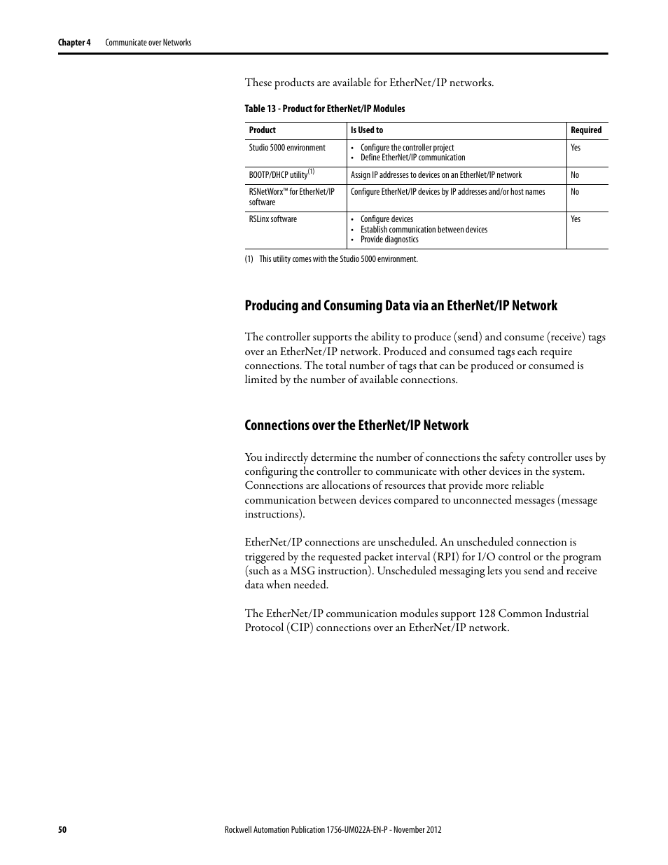 Connections over the ethernet/ip network | Rockwell Automation 1756-L7x GuardLogix 5570 Controllers User Manual | Page 50 / 144