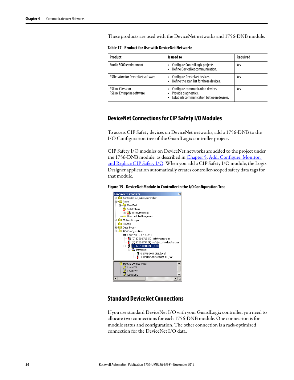 Devicenet connections for cip safety i/o modules, Standard devicenet connections | Rockwell Automation 1756-L7x GuardLogix 5570 Controllers User Manual | Page 56 / 144