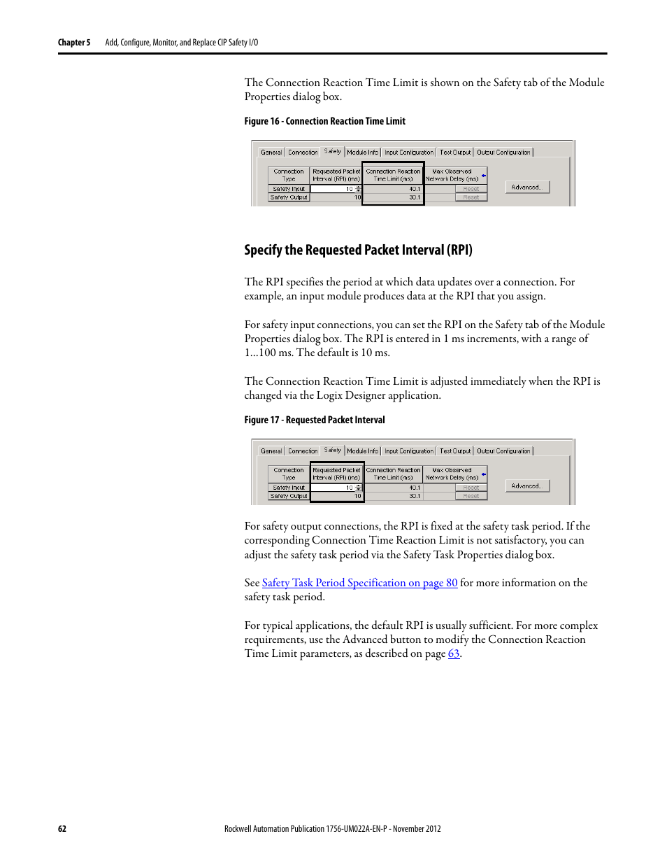 Specify the requested packet interval (rpi) | Rockwell Automation 1756-L7x GuardLogix 5570 Controllers User Manual | Page 62 / 144