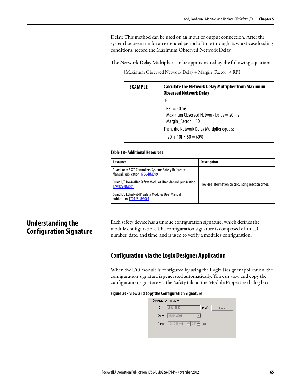 Understanding the configuration signature, Configuration via the logix designer application, For in | Rockwell Automation 1756-L7x GuardLogix 5570 Controllers User Manual | Page 65 / 144