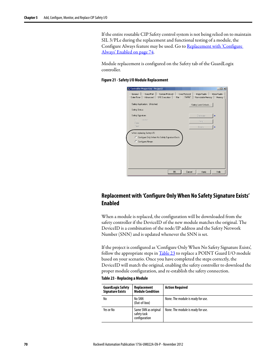 Replacement with ‘configure only when | Rockwell Automation 1756-L7x GuardLogix 5570 Controllers User Manual | Page 70 / 144