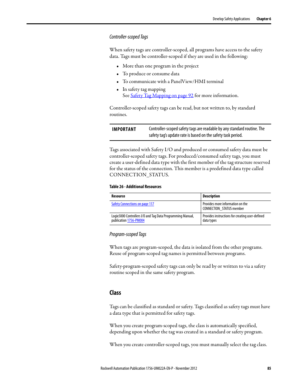 Class | Rockwell Automation 1756-L7x GuardLogix 5570 Controllers User Manual | Page 85 / 144