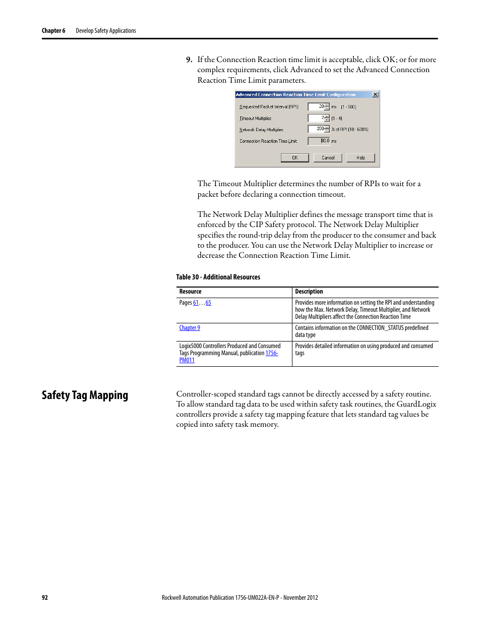 Safety tag mapping, Safety tag | Rockwell Automation 1756-L7x GuardLogix 5570 Controllers User Manual | Page 92 / 144