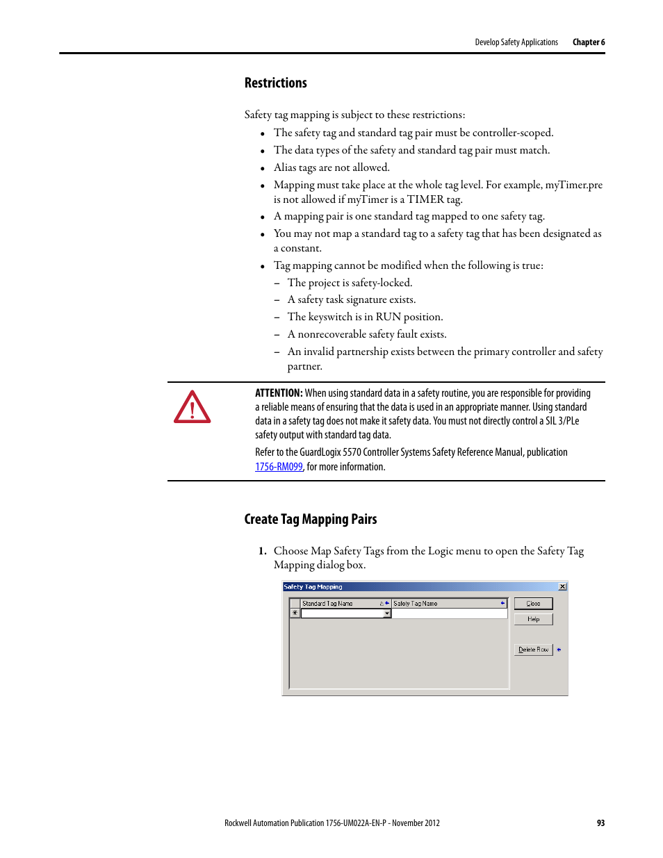 Restrictions, Create tag mapping pairs, Restrictions create tag mapping pairs | Rockwell Automation 1756-L7x GuardLogix 5570 Controllers User Manual | Page 93 / 144