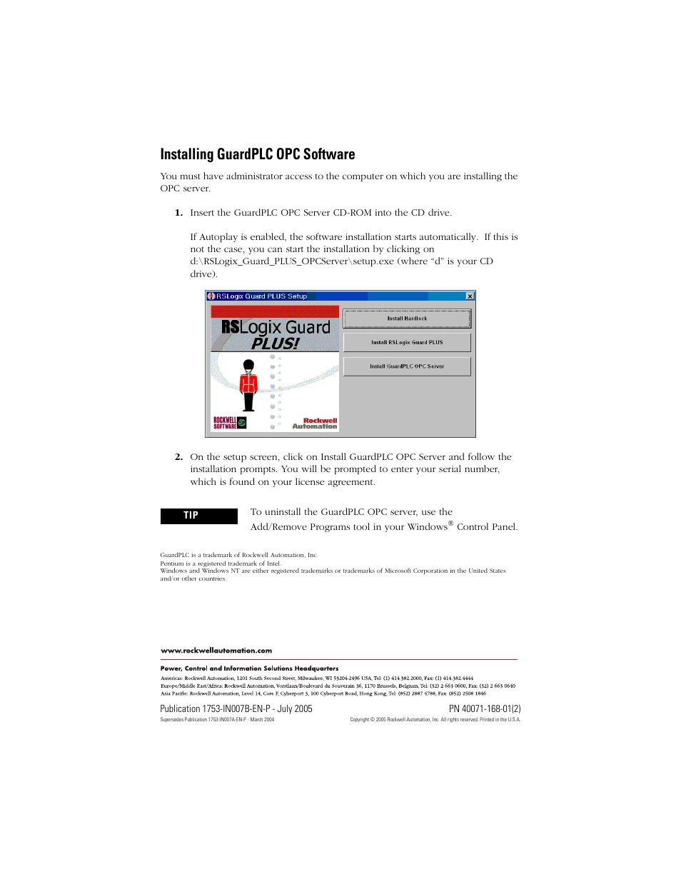 Installing guardplc opc software, Back cover | Rockwell Automation 1753-OPC GuardPLC OPC Server User Manual | Page 2 / 2