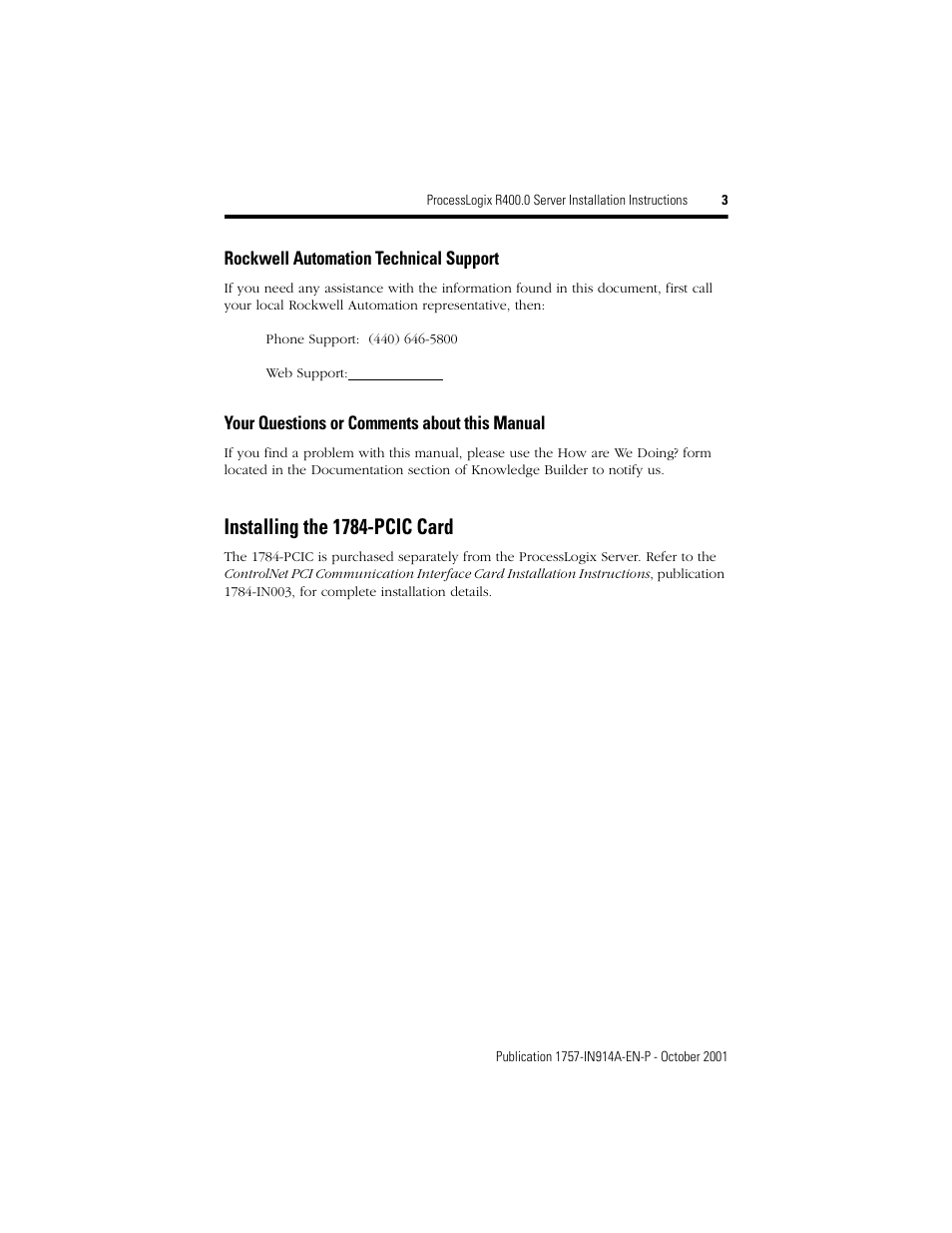 Installing the 1784-pcic card | Rockwell Automation 1757-SWKIT400 ProcessLogix R400.0 Server Installation Instructions User Manual | Page 3 / 12