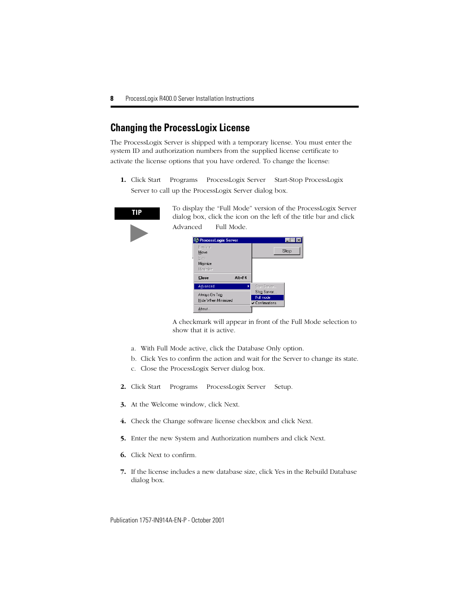 Changing the processlogix license | Rockwell Automation 1757-SWKIT400 ProcessLogix R400.0 Server Installation Instructions User Manual | Page 8 / 12