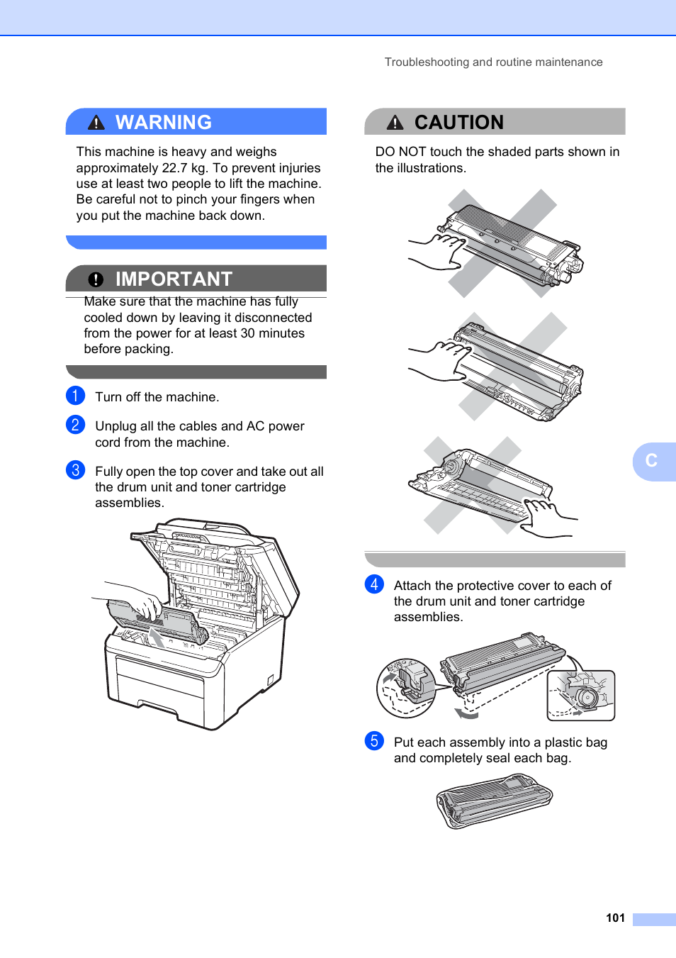Warning, Important, Caution | Brother DCP-9010CN User Manual | Page 109 / 136