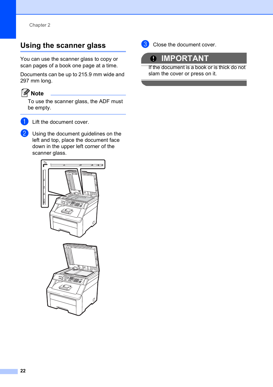 Using the scanner glass, Important | Brother DCP-9010CN User Manual | Page 30 / 136