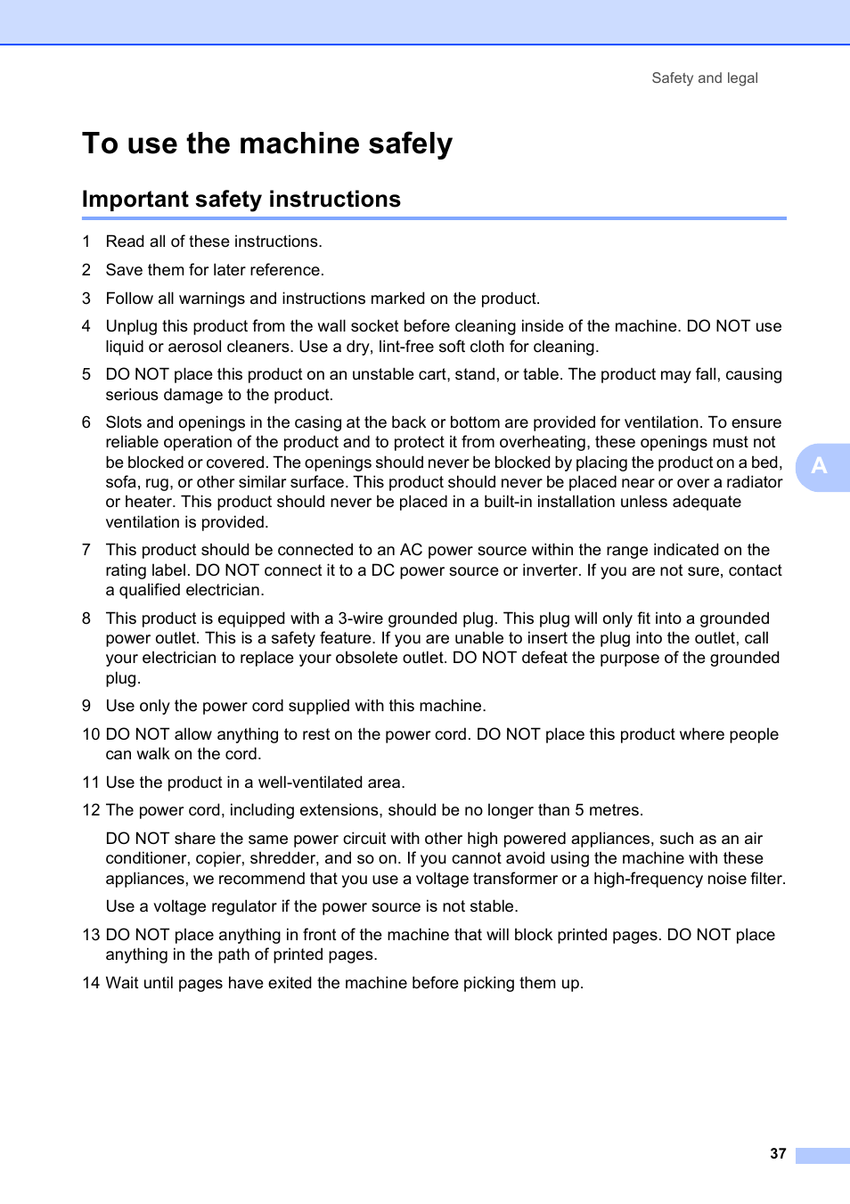 To use the machine safely, Important safety instructions | Brother DCP-9010CN User Manual | Page 45 / 136