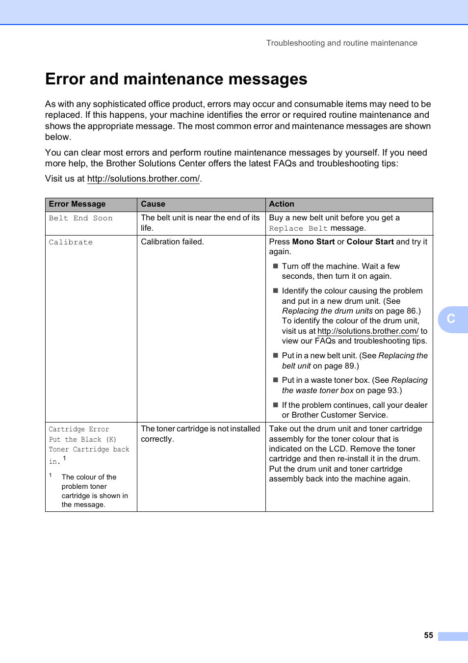 Error and maintenance messages | Brother DCP-9010CN User Manual | Page 63 / 136