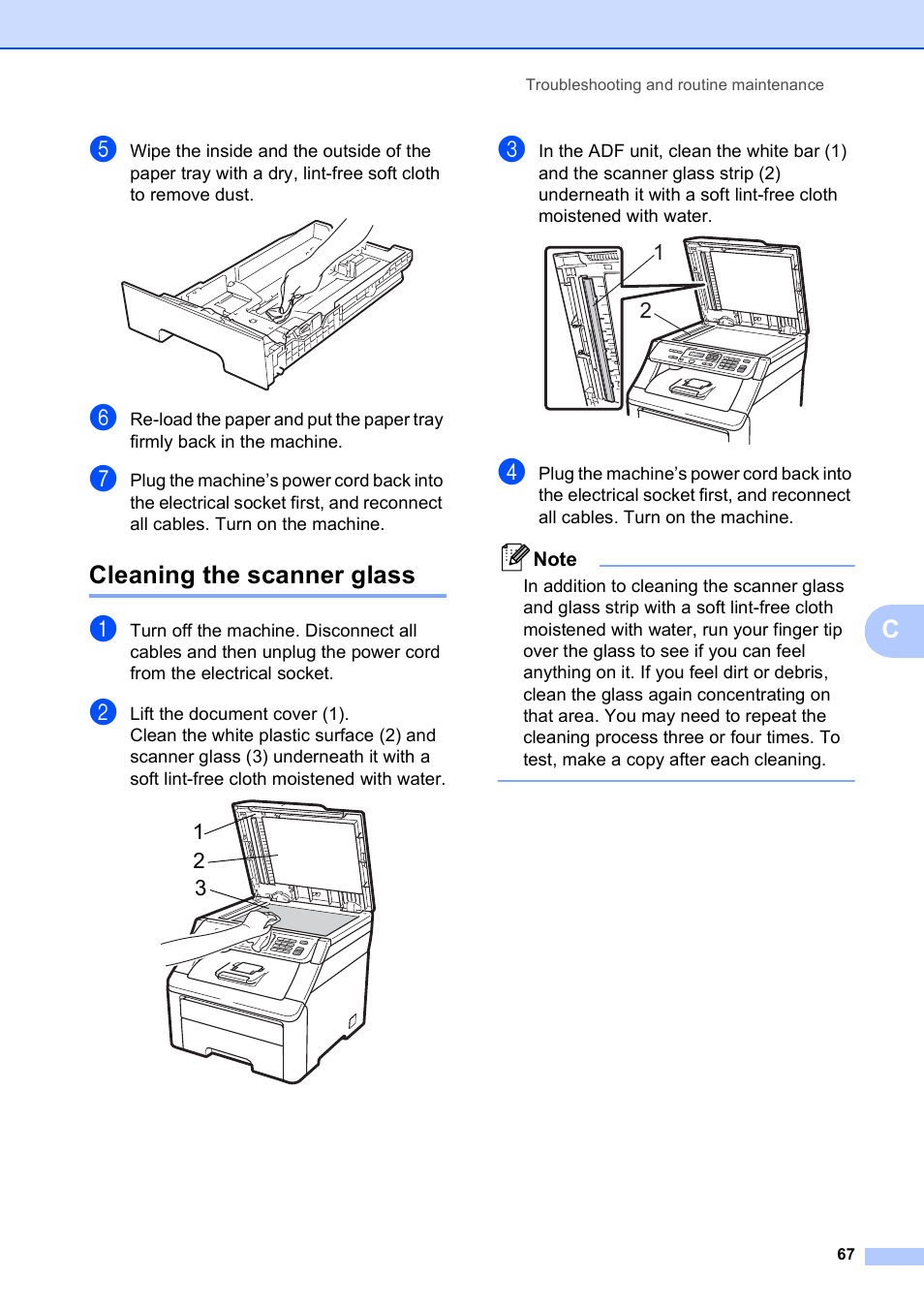 Cleaning the scanner glass | Brother DCP-9010CN User Manual | Page 75 / 136