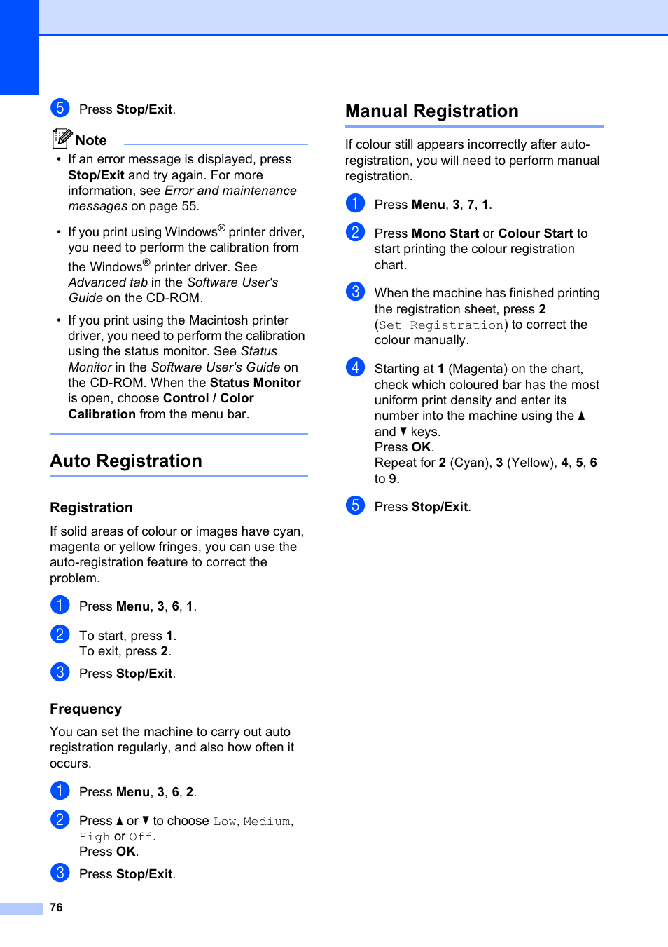 Auto registration, Manual registration, Auto registration manual registration | Brother DCP-9010CN User Manual | Page 84 / 136