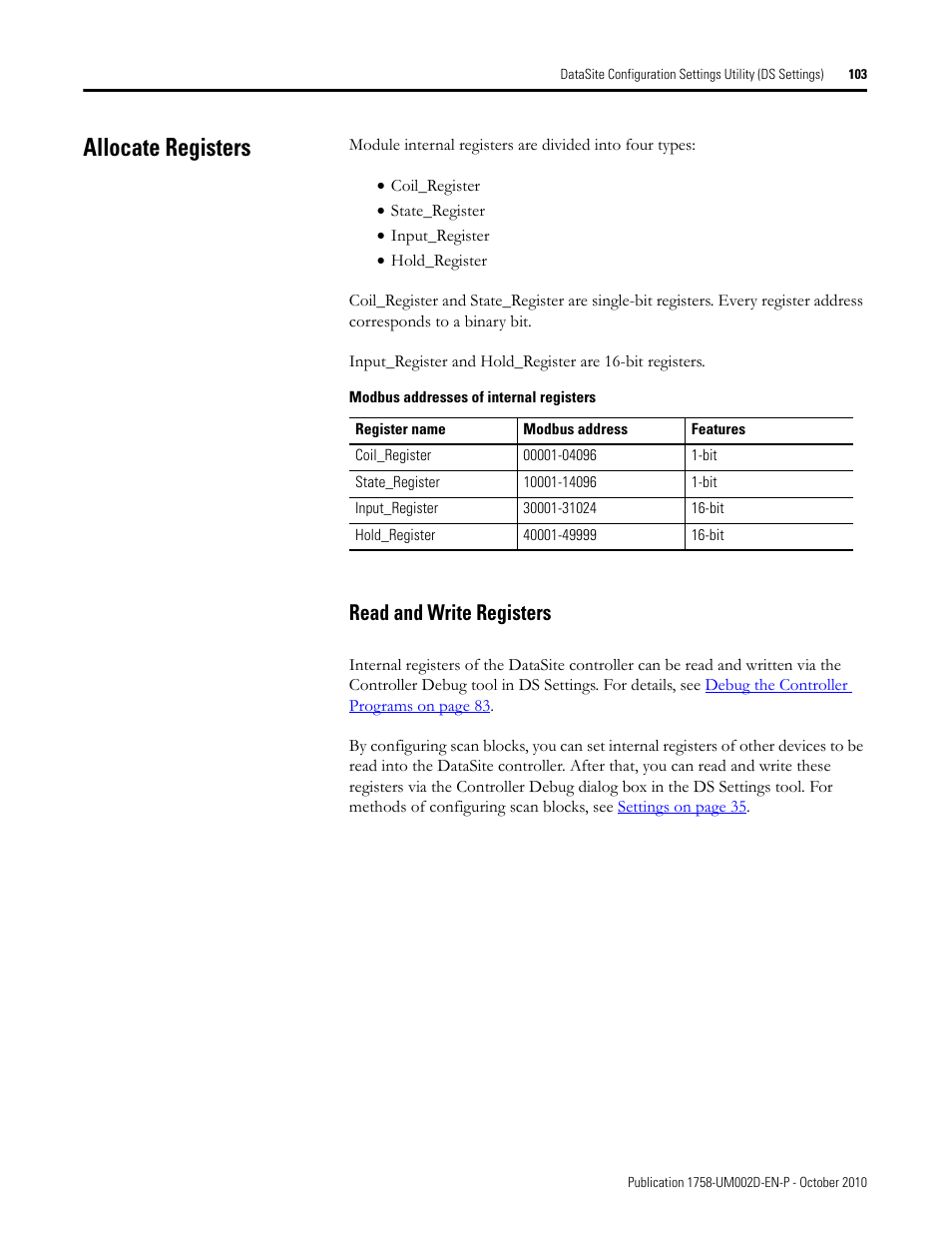 Allocate registers, Read and write registers | Rockwell Automation 1758-RTU202 DataSite Software User Manual FRN 1.2 User Manual | Page 103 / 348