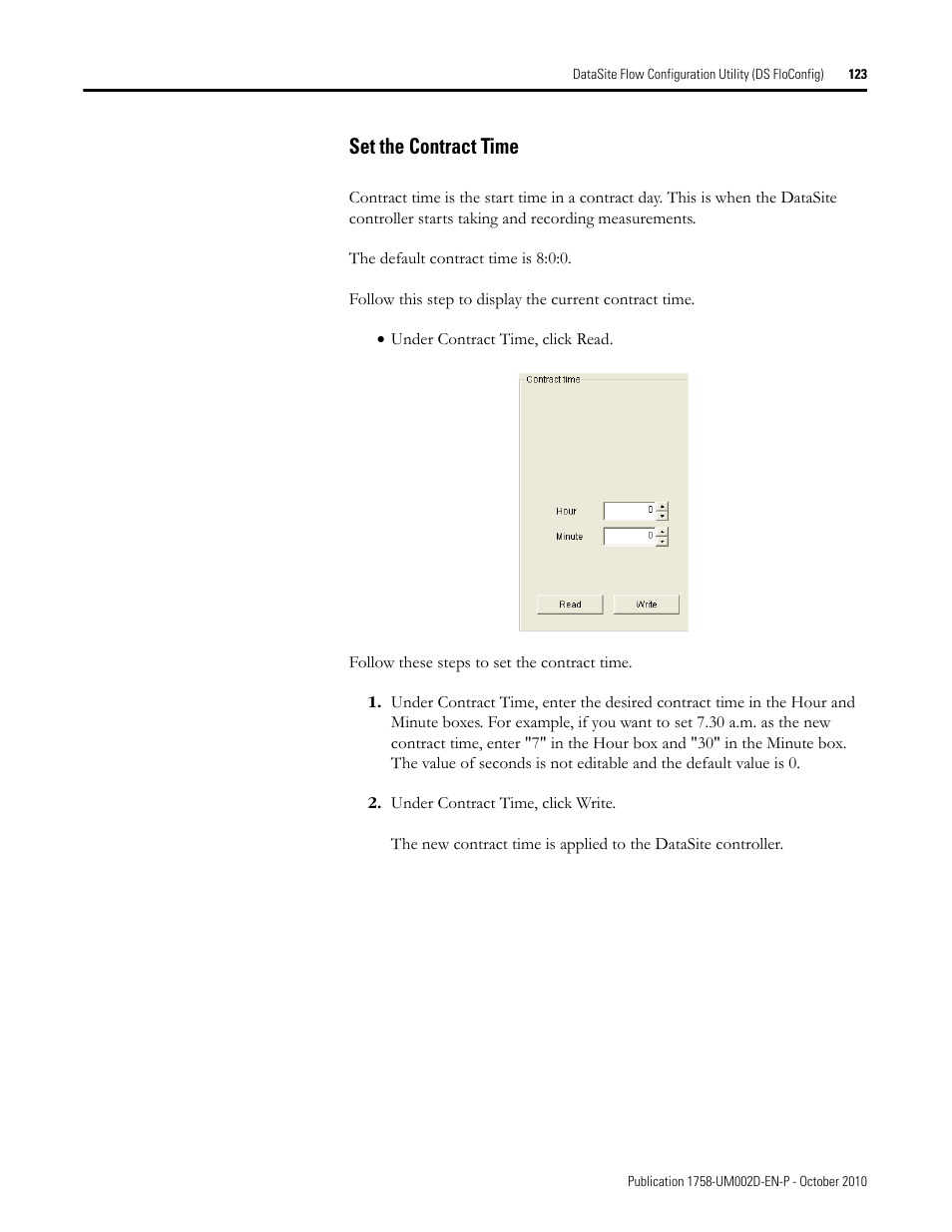 Set the contract time | Rockwell Automation 1758-RTU202 DataSite Software User Manual FRN 1.2 User Manual | Page 123 / 348