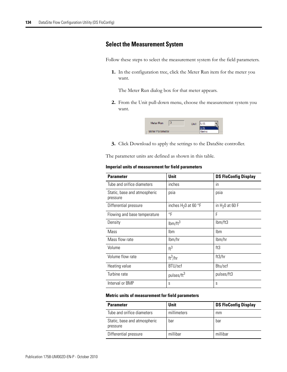 Select the measurement system | Rockwell Automation 1758-RTU202 DataSite Software User Manual FRN 1.2 User Manual | Page 134 / 348