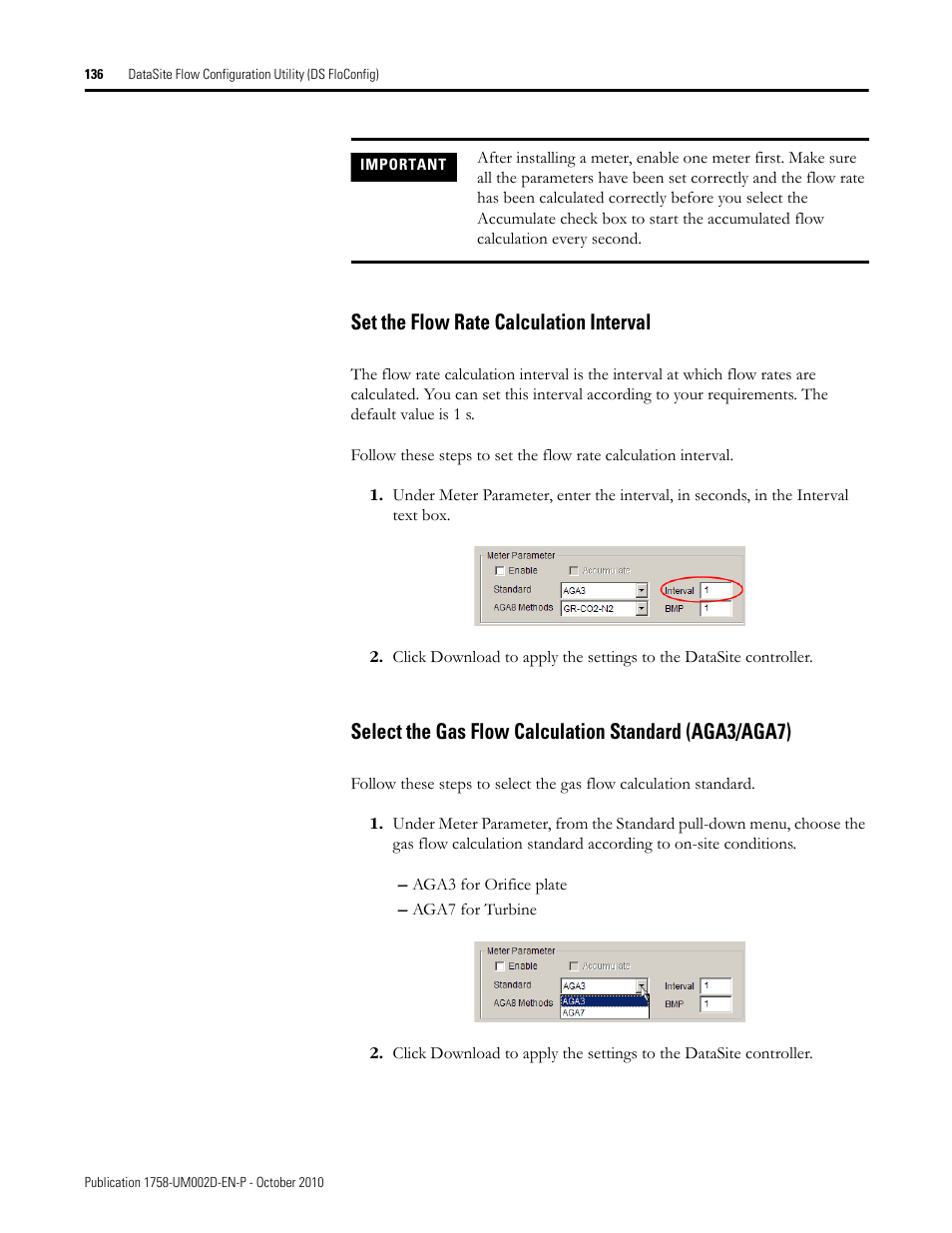 Set the flow rate calculation interval | Rockwell Automation 1758-RTU202 DataSite Software User Manual FRN 1.2 User Manual | Page 136 / 348