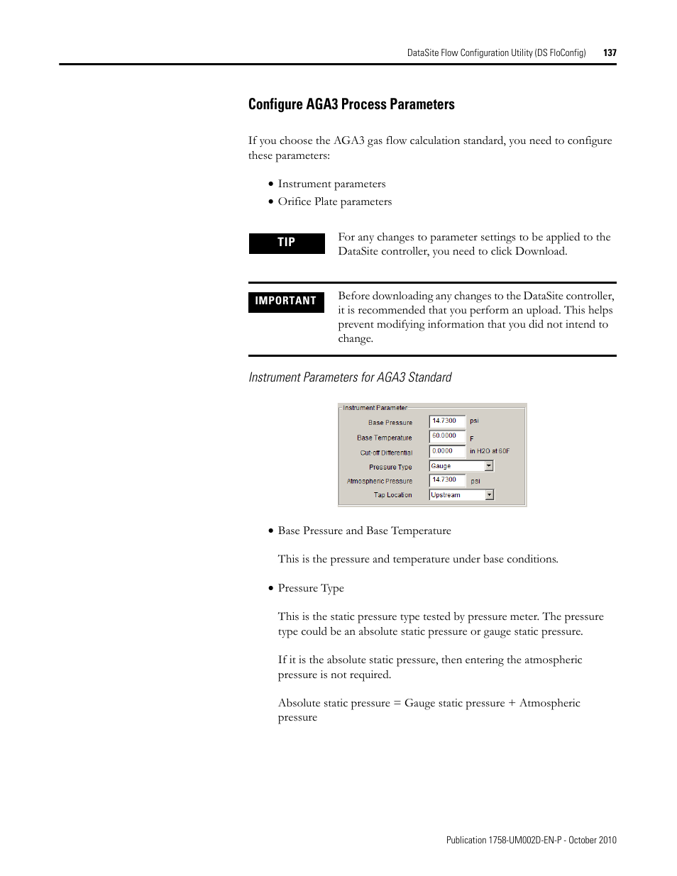 Configure aga3 process parameters | Rockwell Automation 1758-RTU202 DataSite Software User Manual FRN 1.2 User Manual | Page 137 / 348