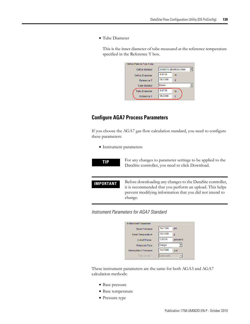 Configure aga7 process parameters, Instrument | Rockwell Automation 1758-RTU202 DataSite Software User Manual FRN 1.2 User Manual | Page 139 / 348