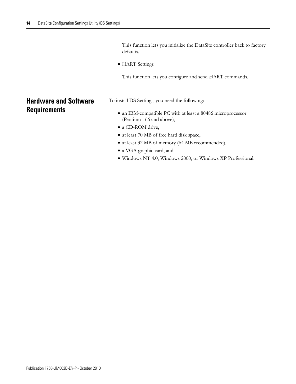 Hardware and software requirements | Rockwell Automation 1758-RTU202 DataSite Software User Manual FRN 1.2 User Manual | Page 14 / 348