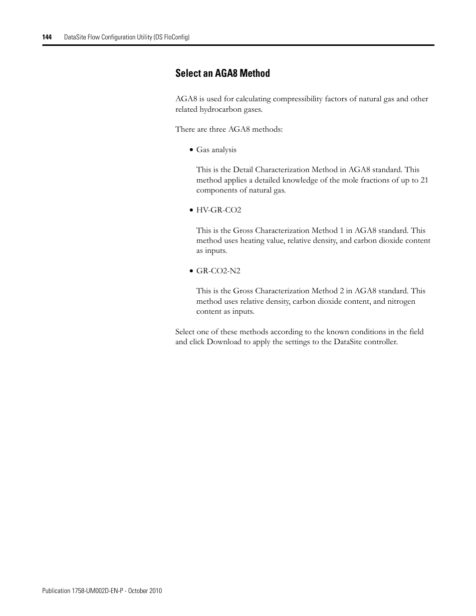 Select an aga8 method | Rockwell Automation 1758-RTU202 DataSite Software User Manual FRN 1.2 User Manual | Page 144 / 348