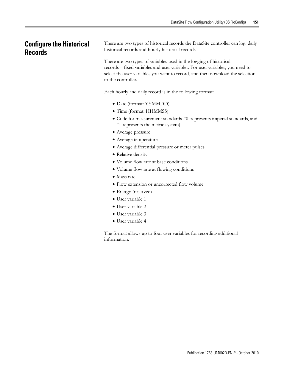 Configure the historical records | Rockwell Automation 1758-RTU202 DataSite Software User Manual FRN 1.2 User Manual | Page 151 / 348