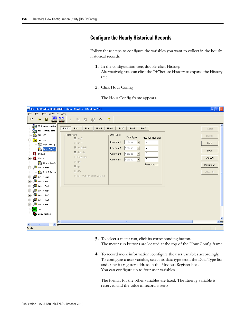 Configure the hourly historical records | Rockwell Automation 1758-RTU202 DataSite Software User Manual FRN 1.2 User Manual | Page 154 / 348