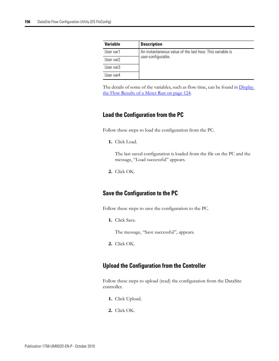 Load the configuration from the pc, Save the configuration to the pc, Upload the configuration from the controller | Rockwell Automation 1758-RTU202 DataSite Software User Manual FRN 1.2 User Manual | Page 156 / 348