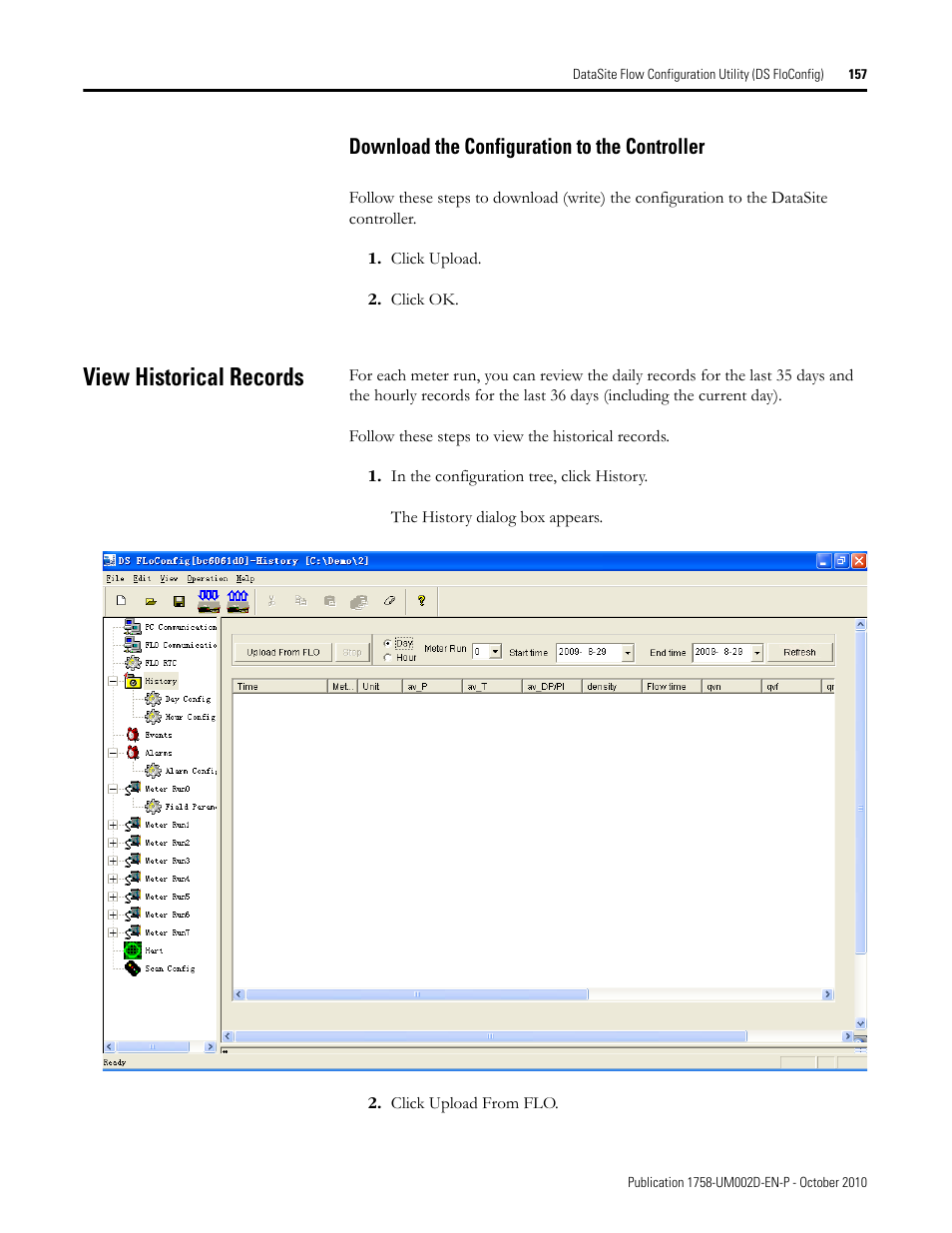 Download the configuration to the controller, View historical records | Rockwell Automation 1758-RTU202 DataSite Software User Manual FRN 1.2 User Manual | Page 157 / 348