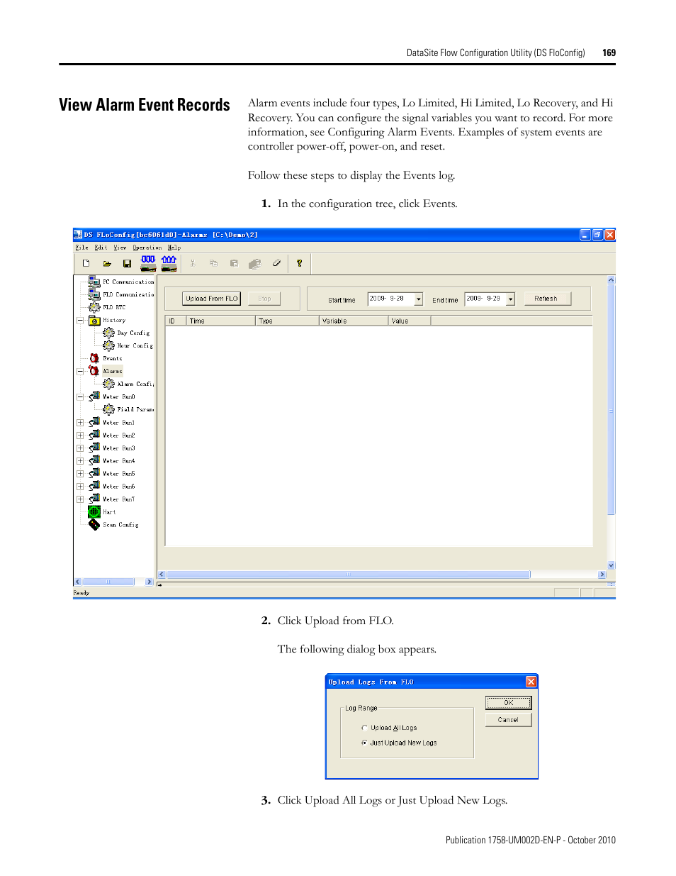 View alarm event records | Rockwell Automation 1758-RTU202 DataSite Software User Manual FRN 1.2 User Manual | Page 169 / 348