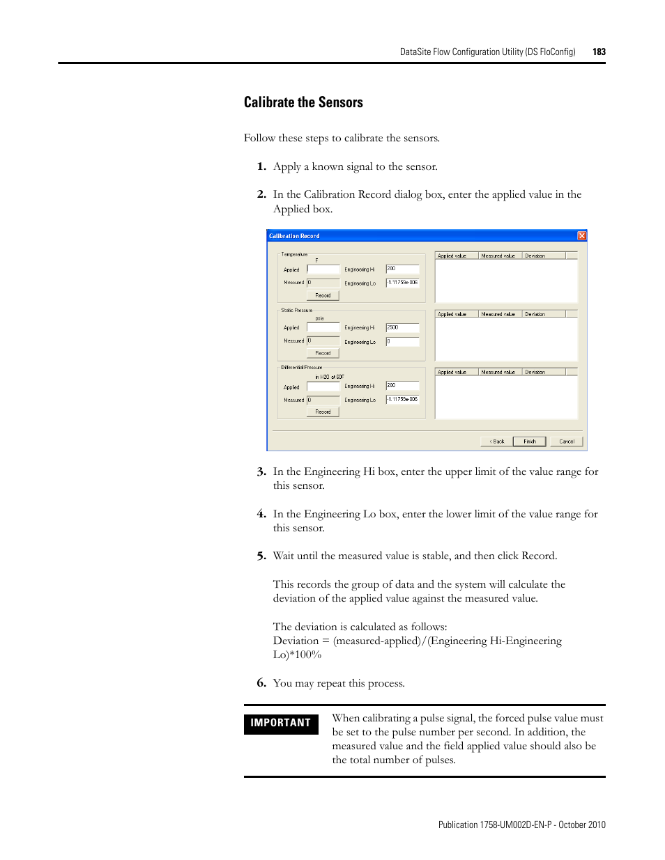 Calibrate the sensors | Rockwell Automation 1758-RTU202 DataSite Software User Manual FRN 1.2 User Manual | Page 183 / 348