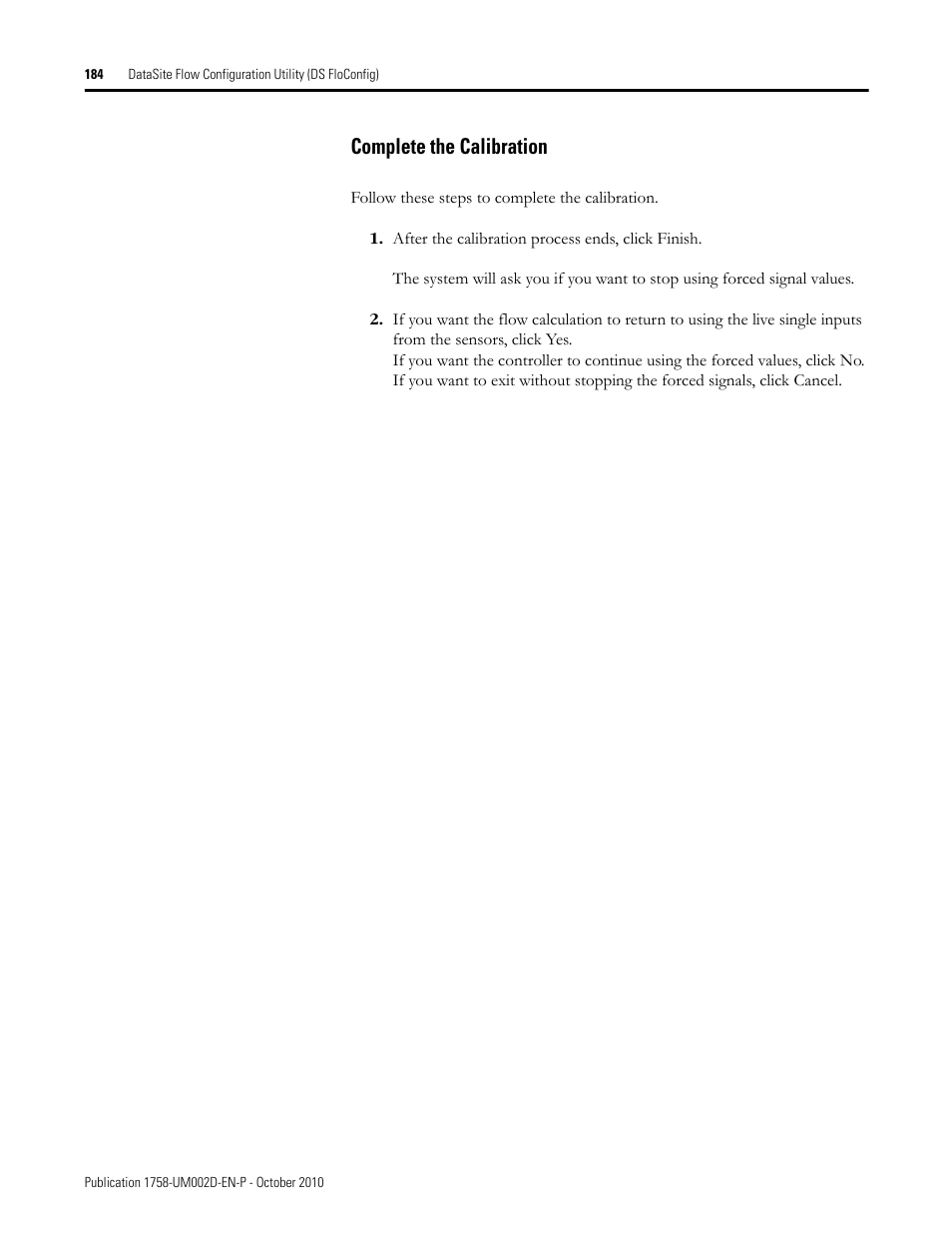 Complete the calibration | Rockwell Automation 1758-RTU202 DataSite Software User Manual FRN 1.2 User Manual | Page 184 / 348