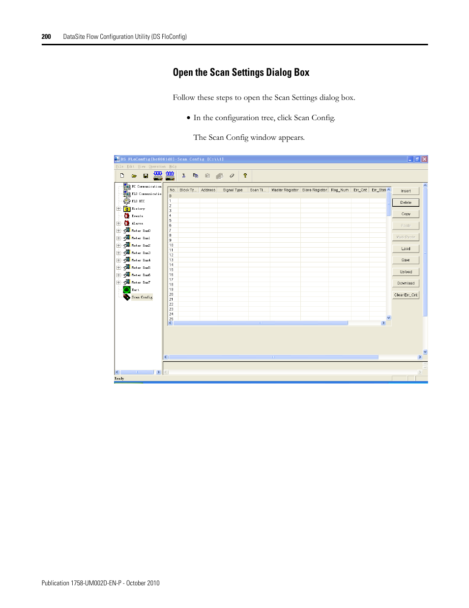 Open the scan settings dialog box | Rockwell Automation 1758-RTU202 DataSite Software User Manual FRN 1.2 User Manual | Page 200 / 348