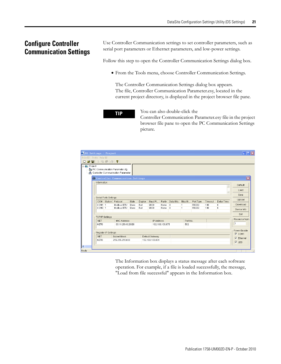 Configure controller communication settings | Rockwell Automation 1758-RTU202 DataSite Software User Manual FRN 1.2 User Manual | Page 21 / 348