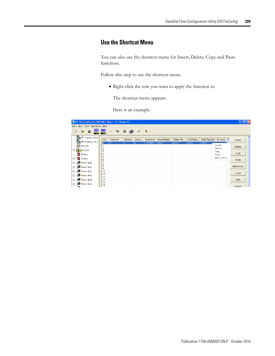 Use the shortcut menu | Rockwell Automation 1758-RTU202 DataSite Software User Manual FRN 1.2 User Manual | Page 229 / 348