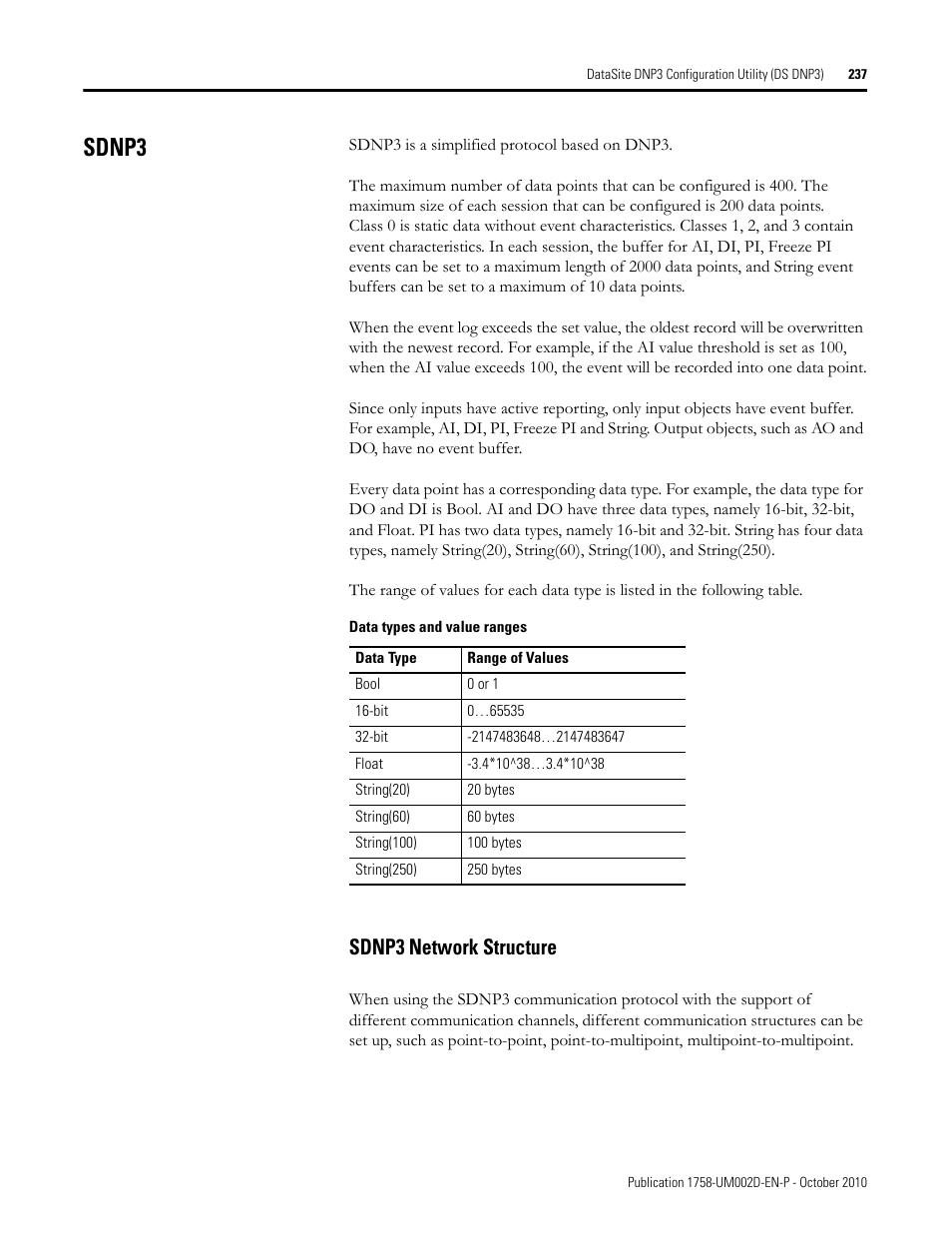 Sdnp3, Sdnp3 network structure | Rockwell Automation 1758-RTU202 DataSite Software User Manual FRN 1.2 User Manual | Page 237 / 348