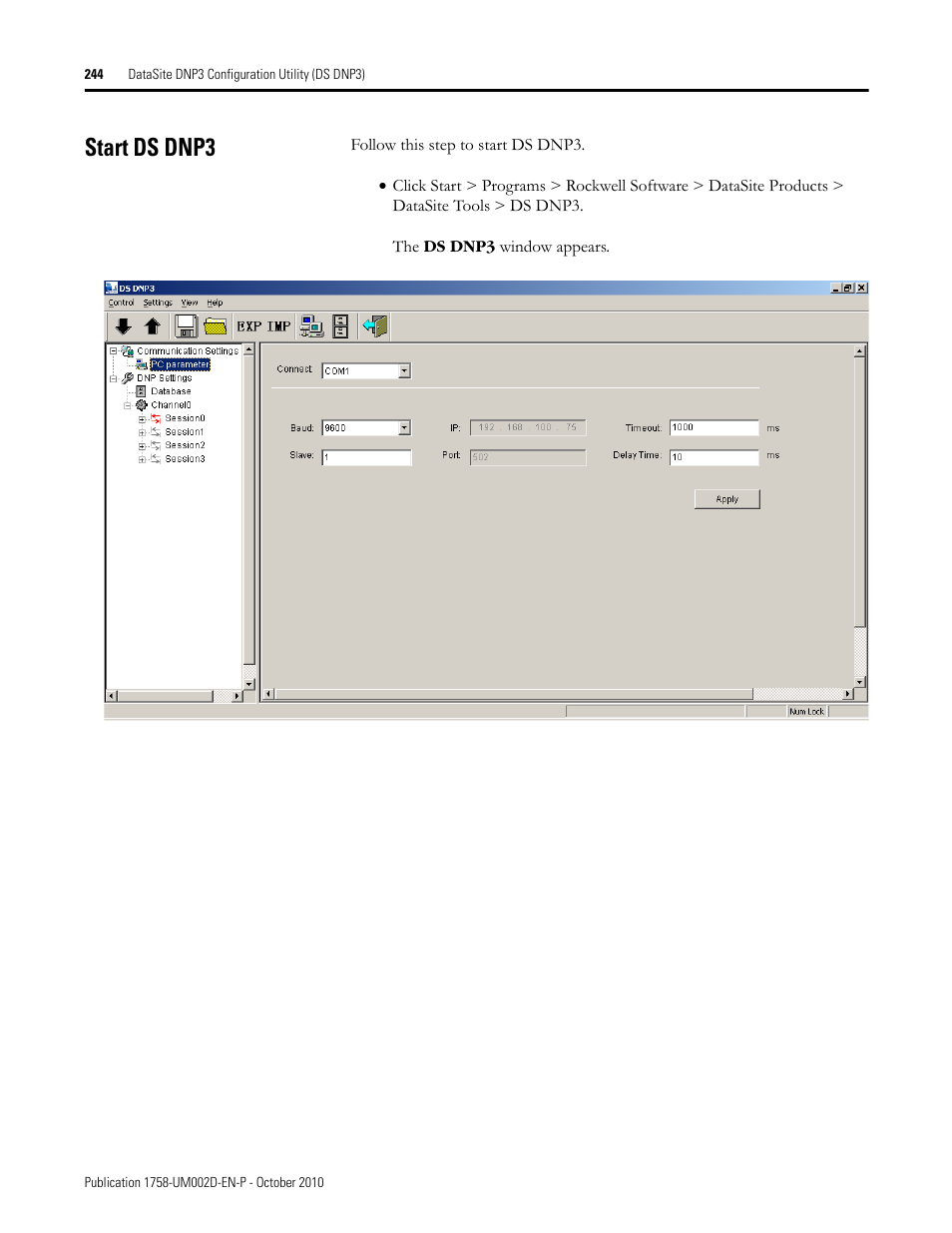 Start ds dnp3 | Rockwell Automation 1758-RTU202 DataSite Software User Manual FRN 1.2 User Manual | Page 244 / 348