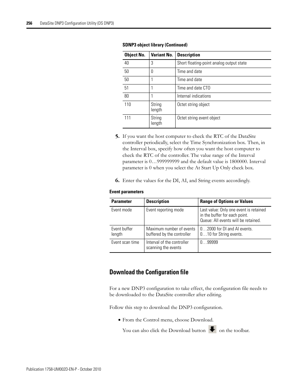Download the configuration file | Rockwell Automation 1758-RTU202 DataSite Software User Manual FRN 1.2 User Manual | Page 256 / 348