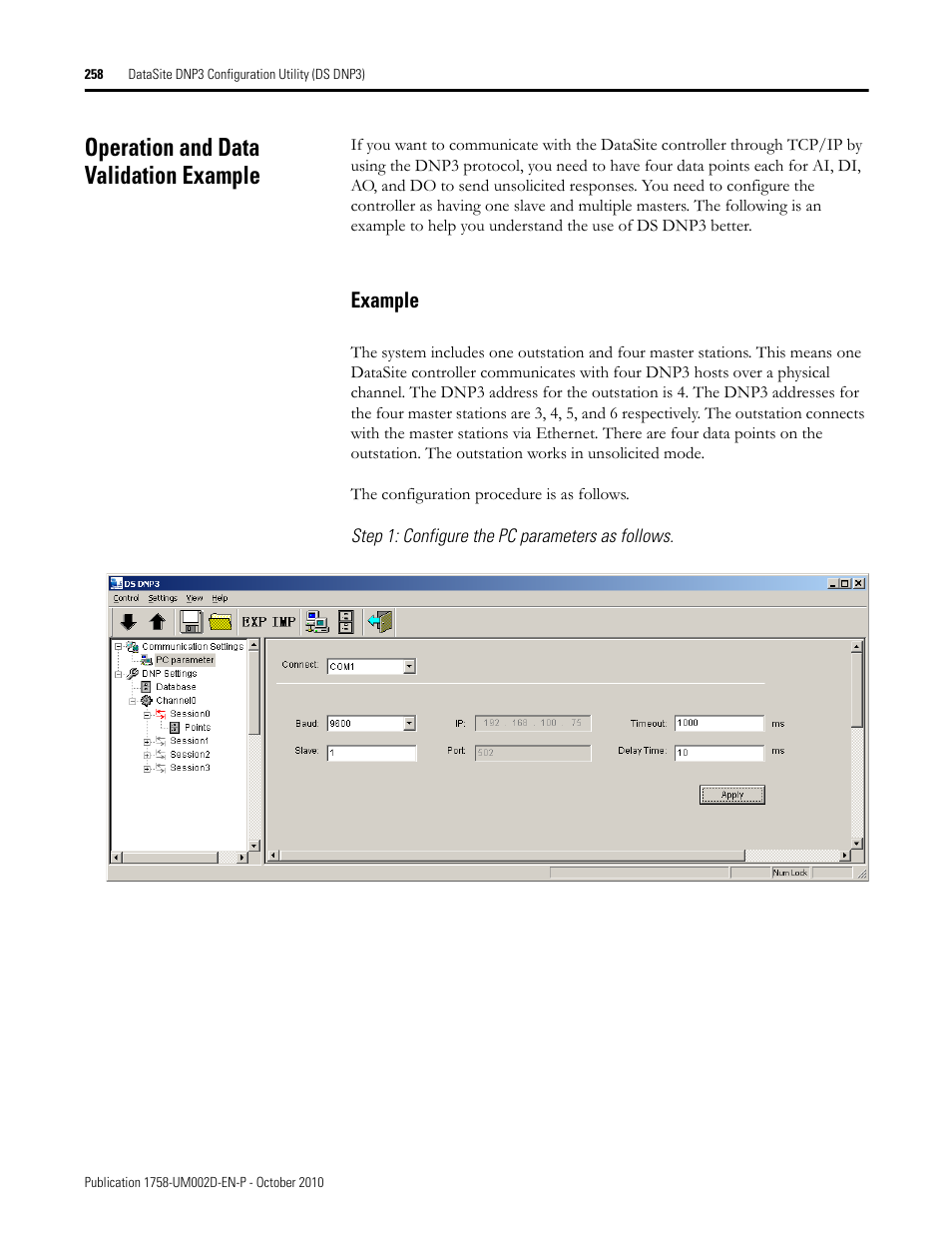 Operation and data validation example, Example | Rockwell Automation 1758-RTU202 DataSite Software User Manual FRN 1.2 User Manual | Page 258 / 348