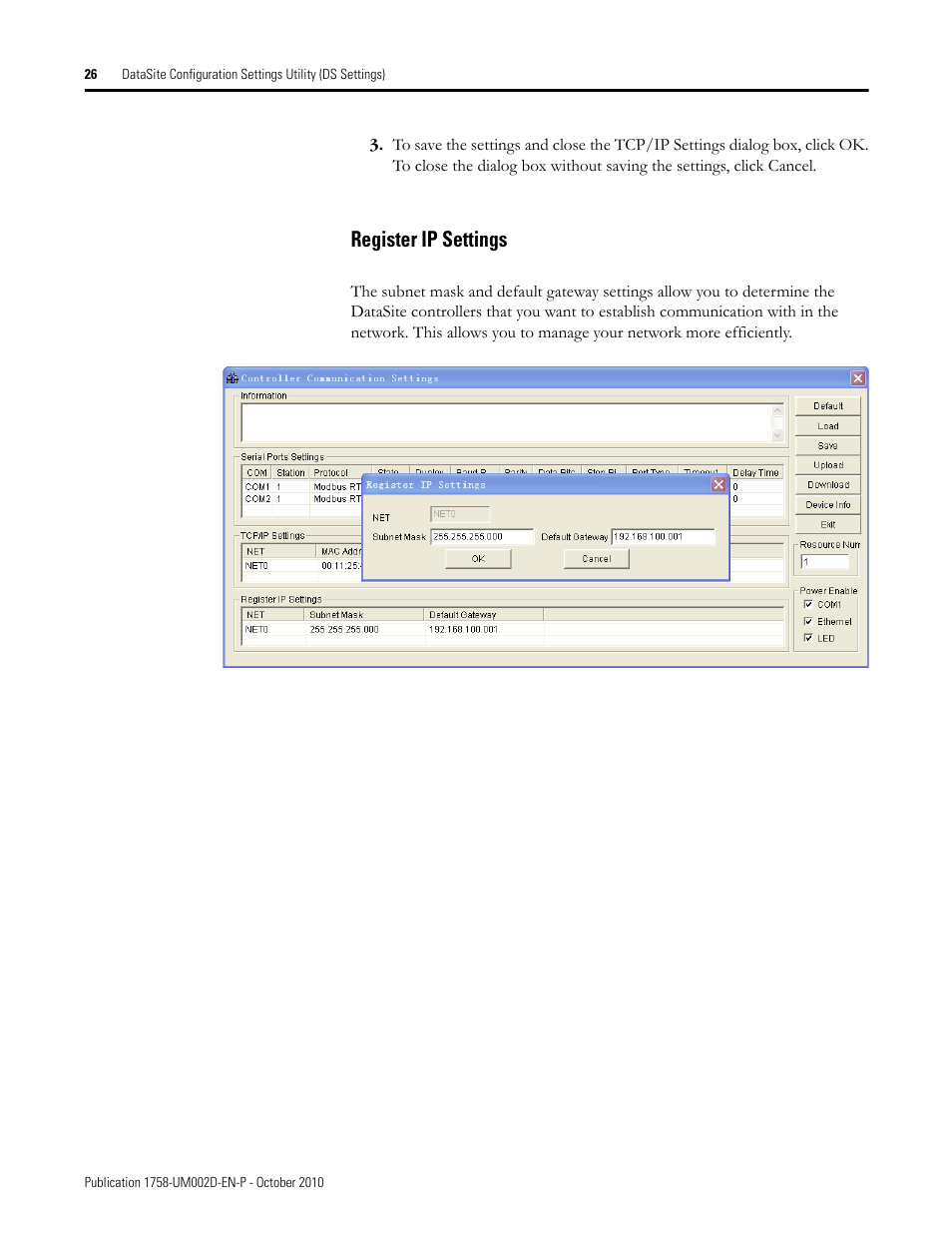 Register ip settings | Rockwell Automation 1758-RTU202 DataSite Software User Manual FRN 1.2 User Manual | Page 26 / 348