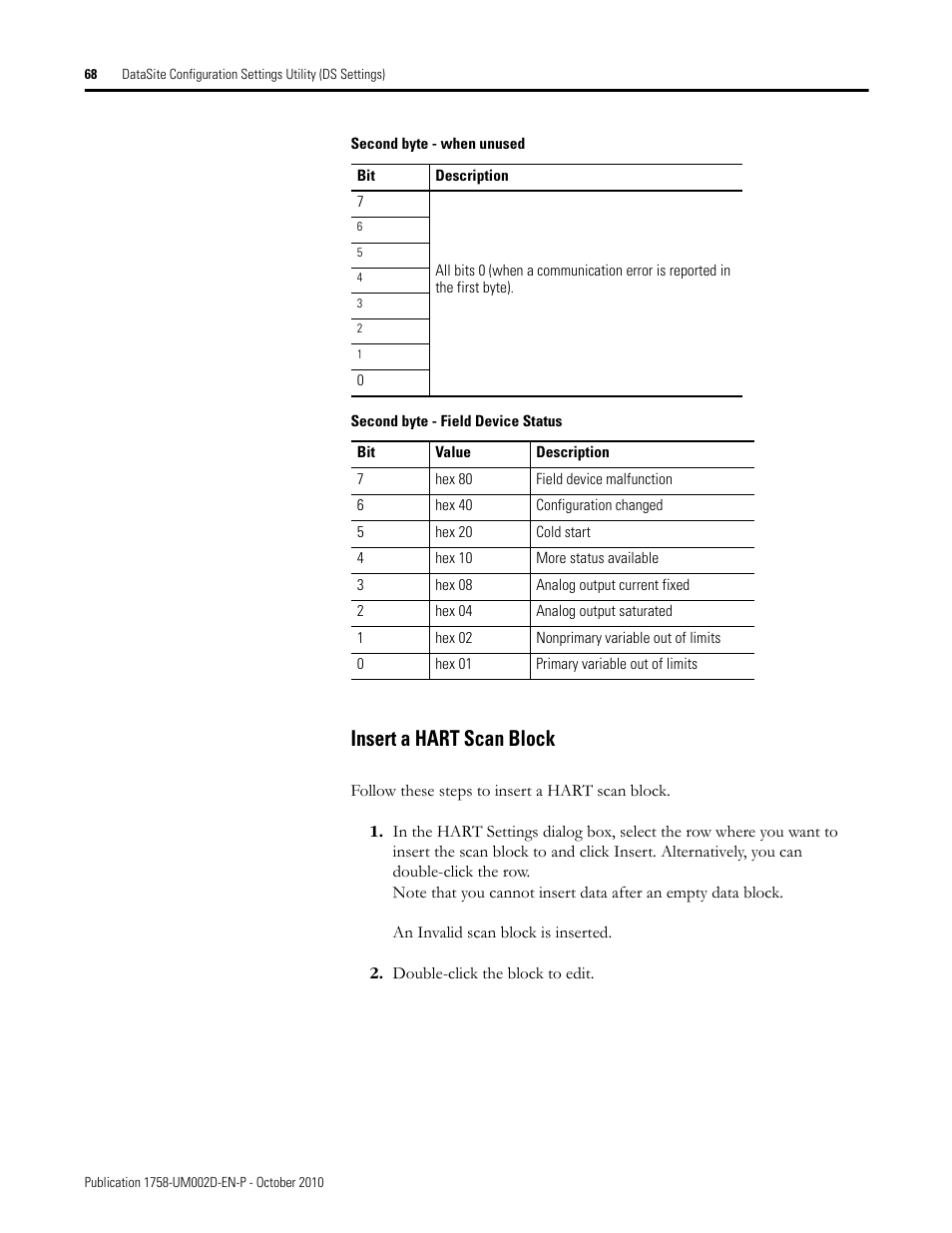 Insert a hart scan block | Rockwell Automation 1758-RTU202 DataSite Software User Manual FRN 1.2 User Manual | Page 68 / 348