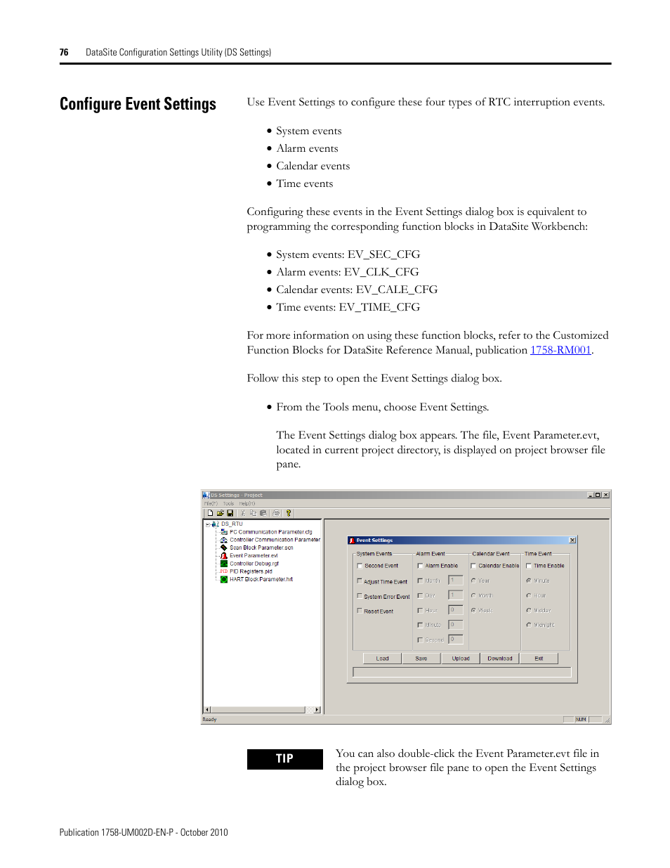 Configure event settings | Rockwell Automation 1758-RTU202 DataSite Software User Manual FRN 1.2 User Manual | Page 76 / 348